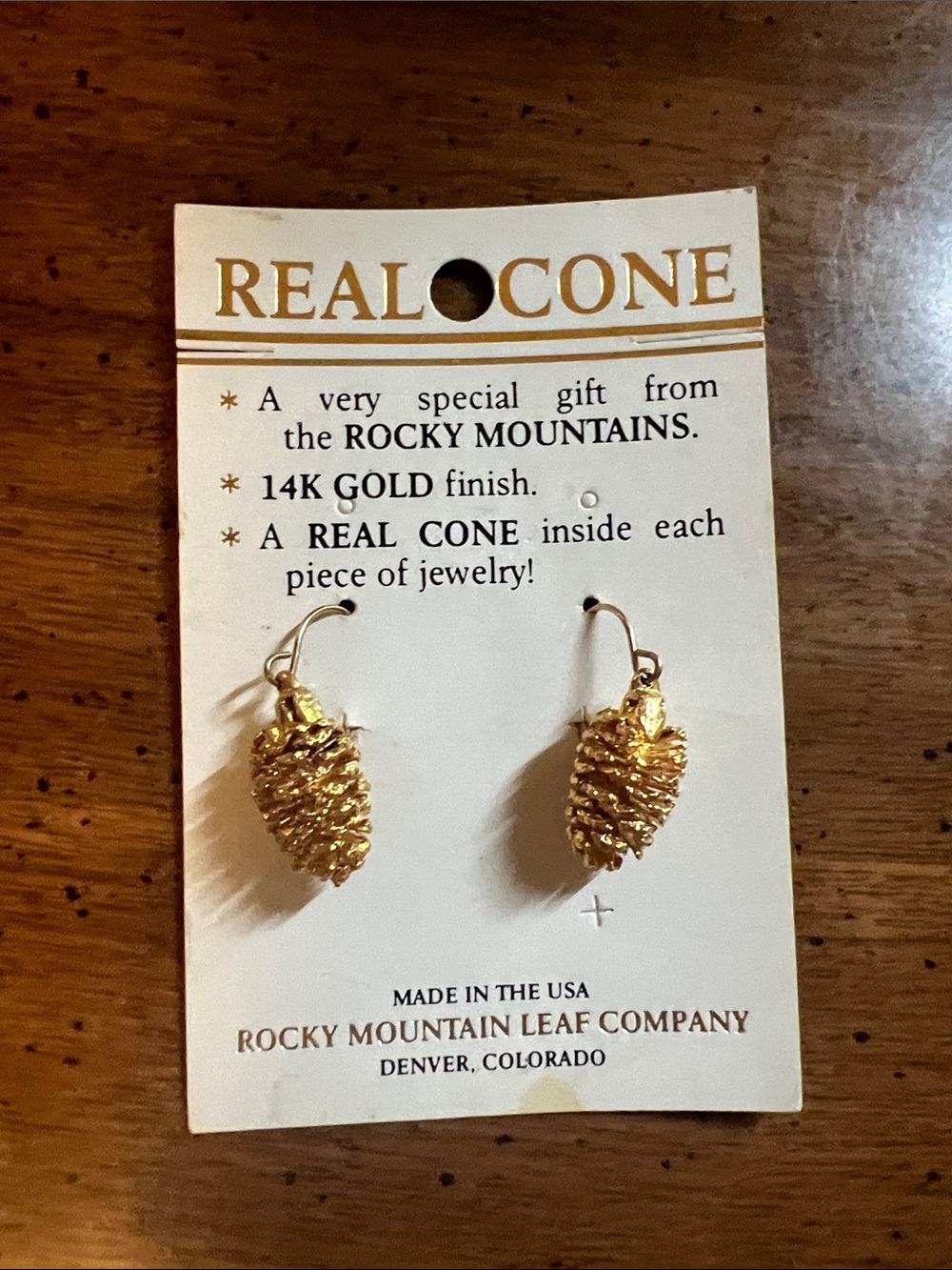 Vintage Real Cone 14K Gold Finish Pinecone Earrings